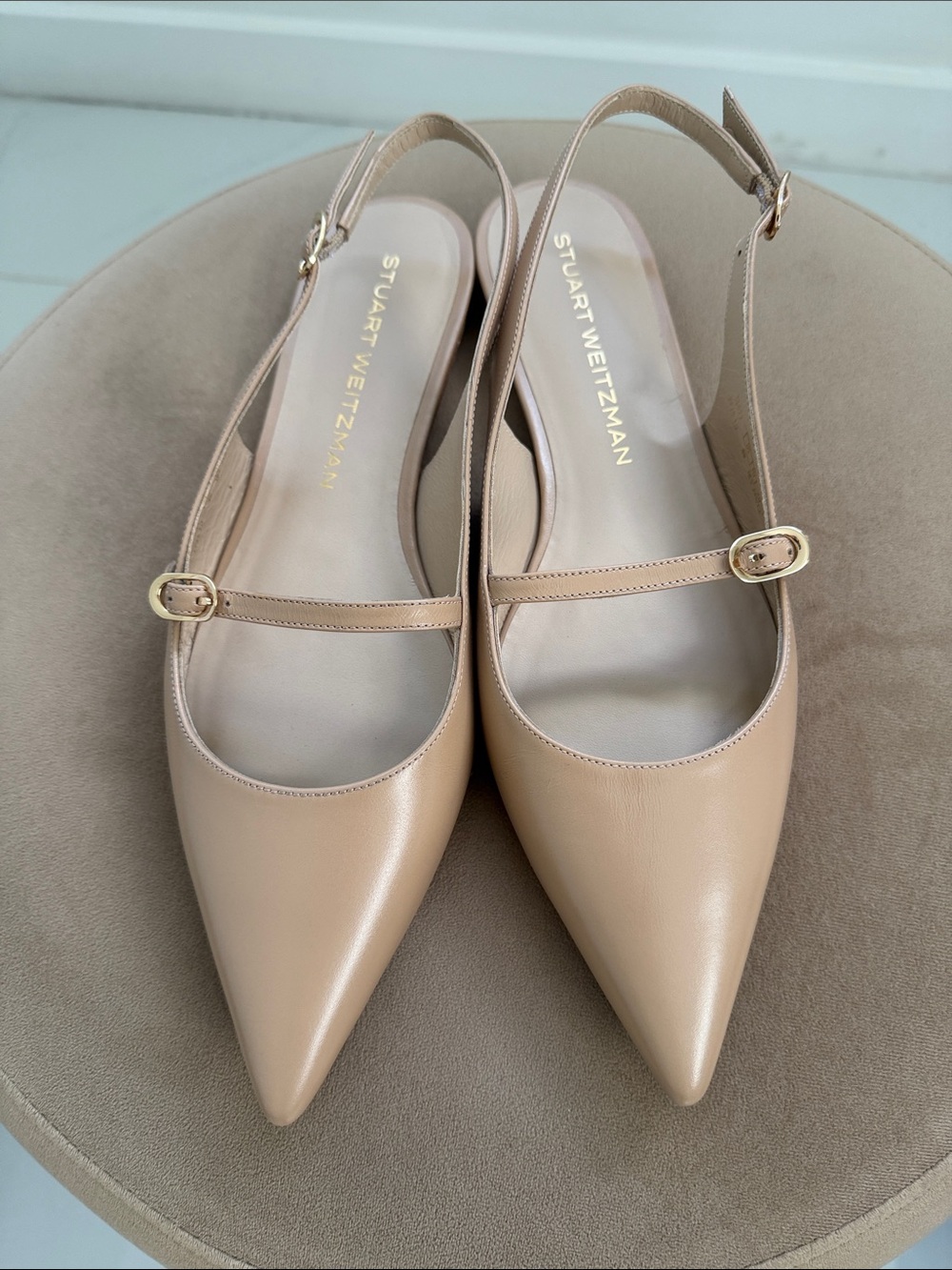 New!! Stuart Weitzman Blush Nude Leather Pointed Slingback Flats - Picture 2 of 9
